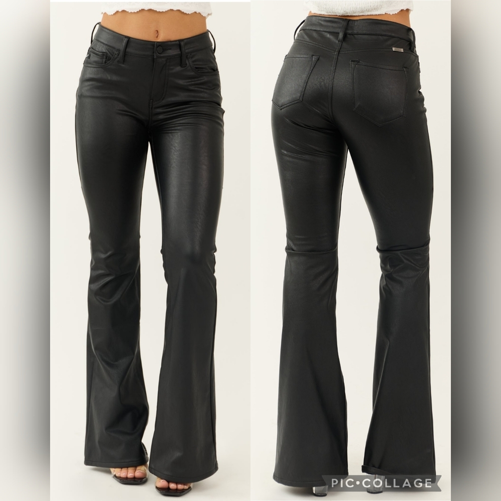 Kancan Petite Faux Leather Pants Women's 13/30 Straight Leg Rockabilly Rocker